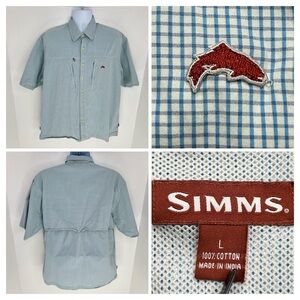 Simms Plaid Fly Fishing Short Sleeve Vented Shirt Size Large Outdoor Lake Stream